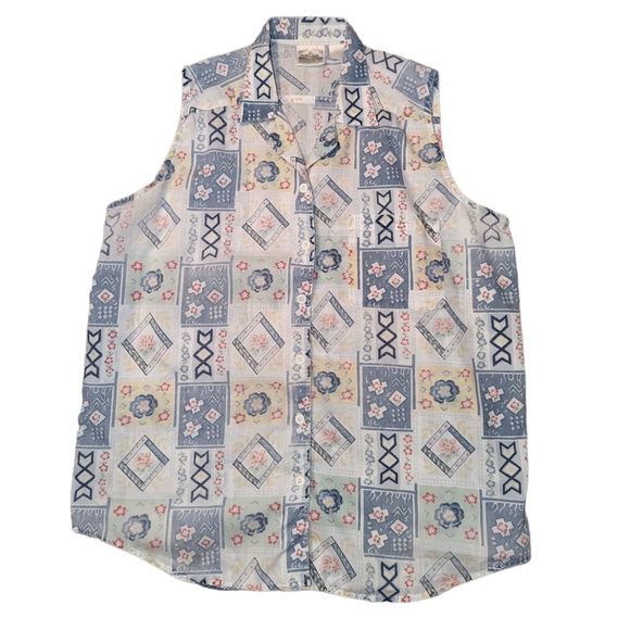 Vintage Pearl River Floral Muted Button Down Sleeveless Collared Grandma Top - Picture 1 of 11